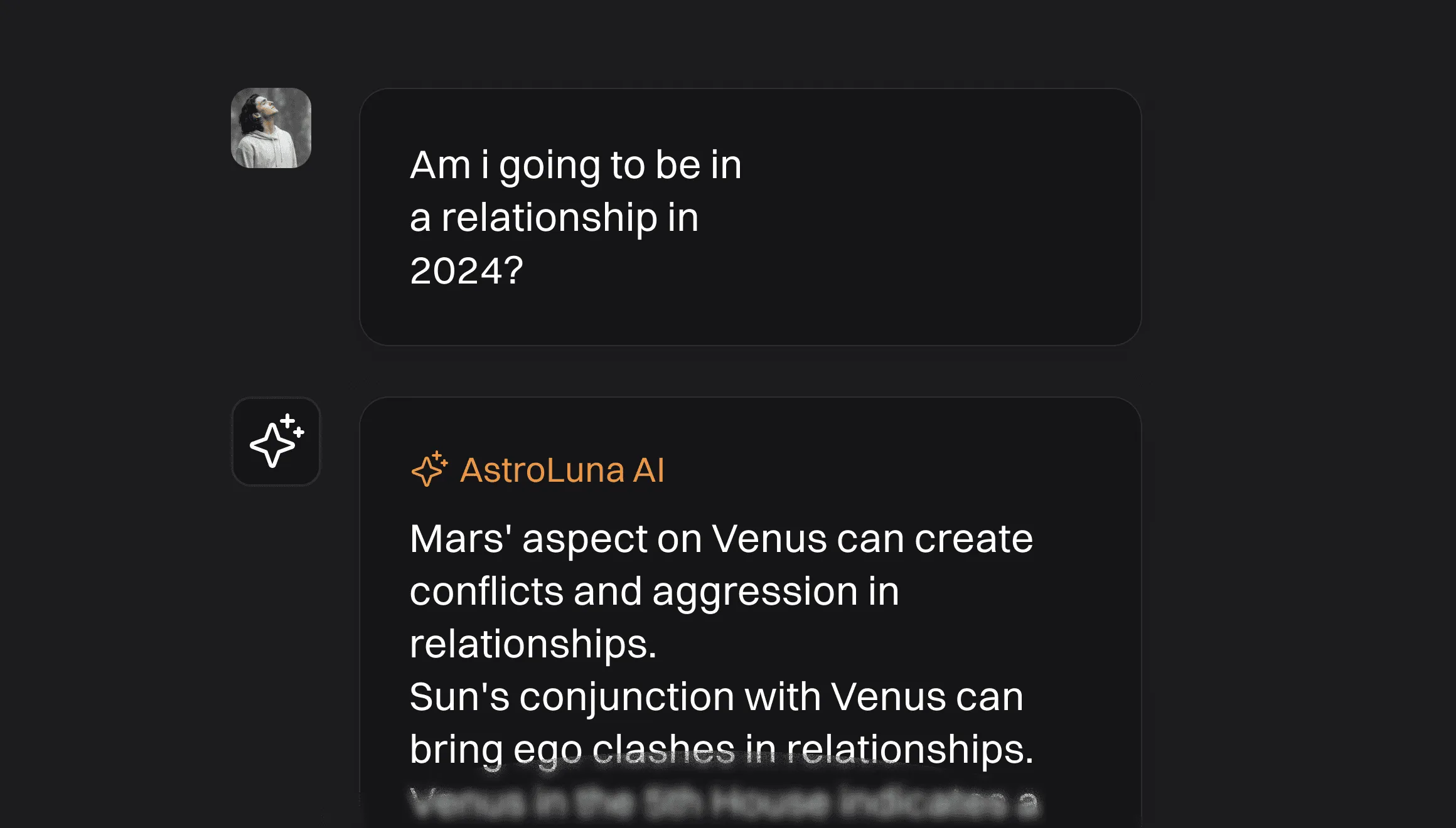 Live chat with AstroLuna AI answering a relationship question